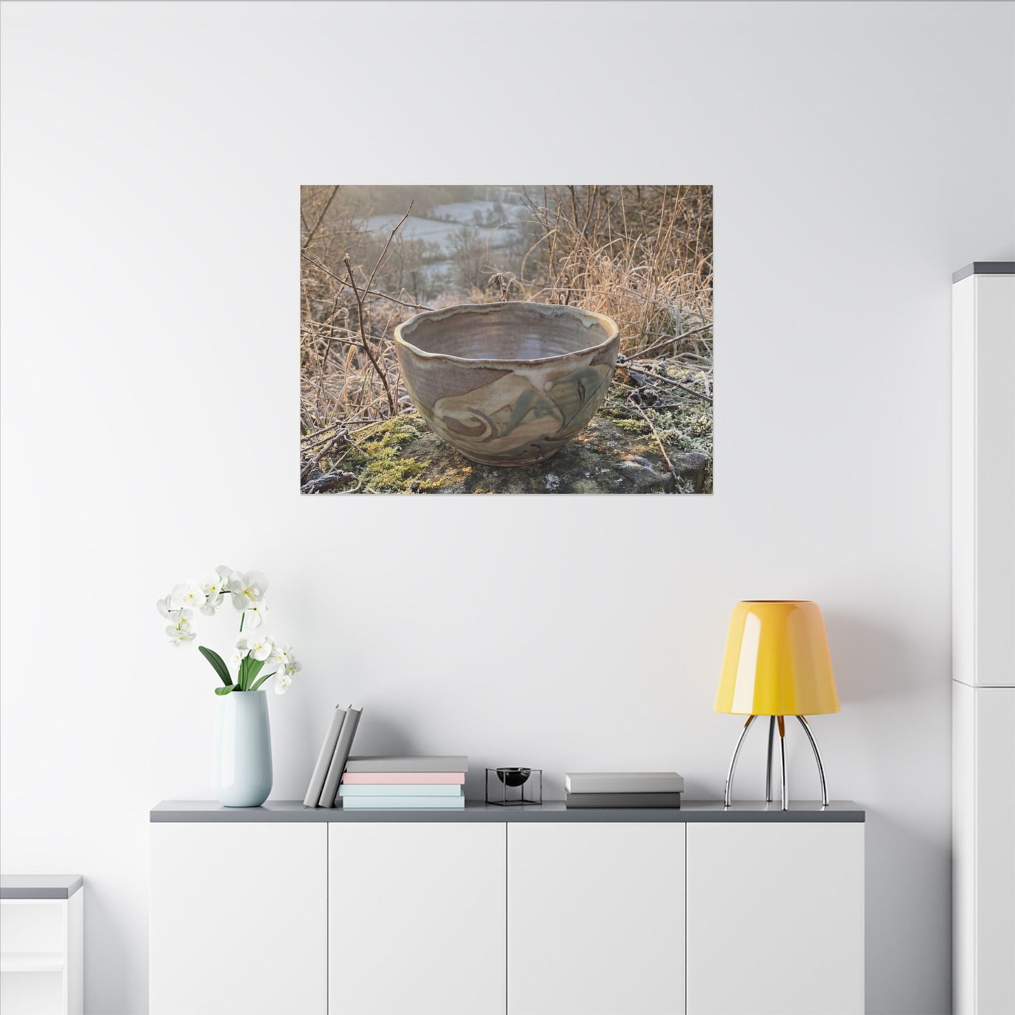 Golden Hour Ceramic Bowl Canvas Art - Japandi Shibui
