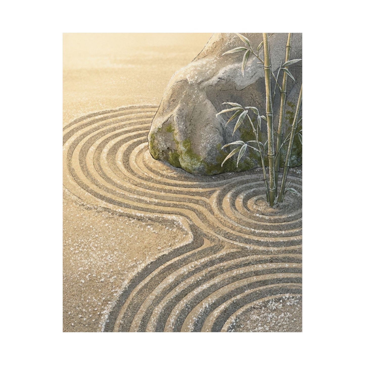 Rock Garden Ukiyo E Inspired Wall Art Print | Peaceful Zen Art