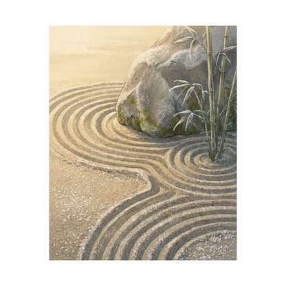 Rock Garden Ukiyo E Inspired Wall Art Print | Peaceful Zen Art