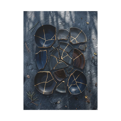 Dark Japandi Broken Pottery in Dappled | Shadow Zen Canvas Art