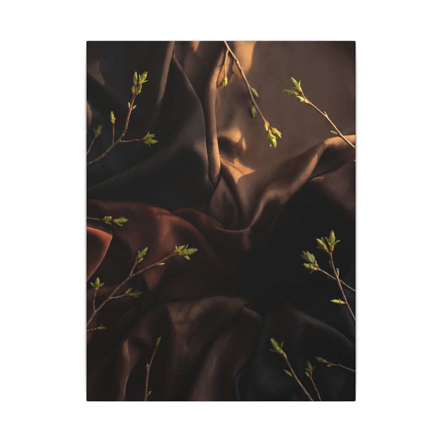 Dark Japandi Silk Drape in Golden Hour | Moody Minimal Canvas Art