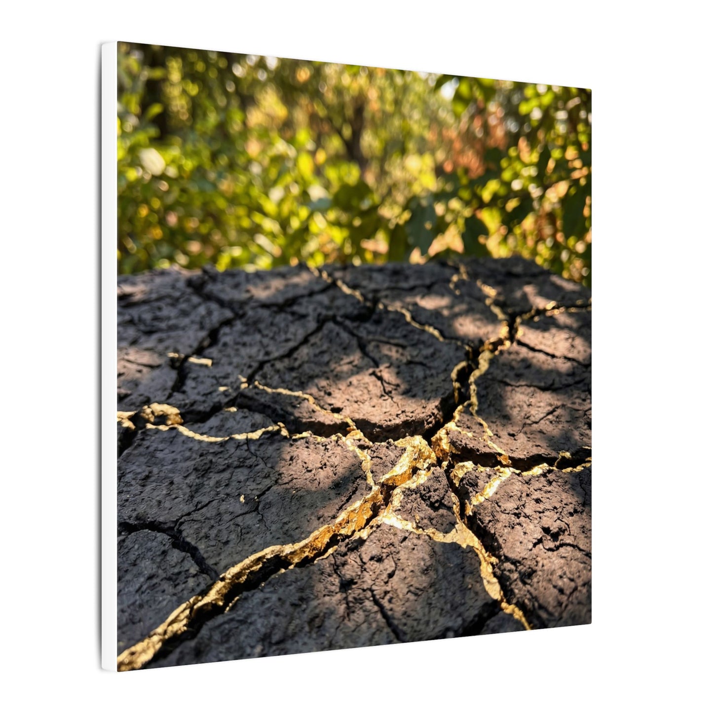 Shibui Cracked Earth Canvas Art - Kintsugi Gold Repair