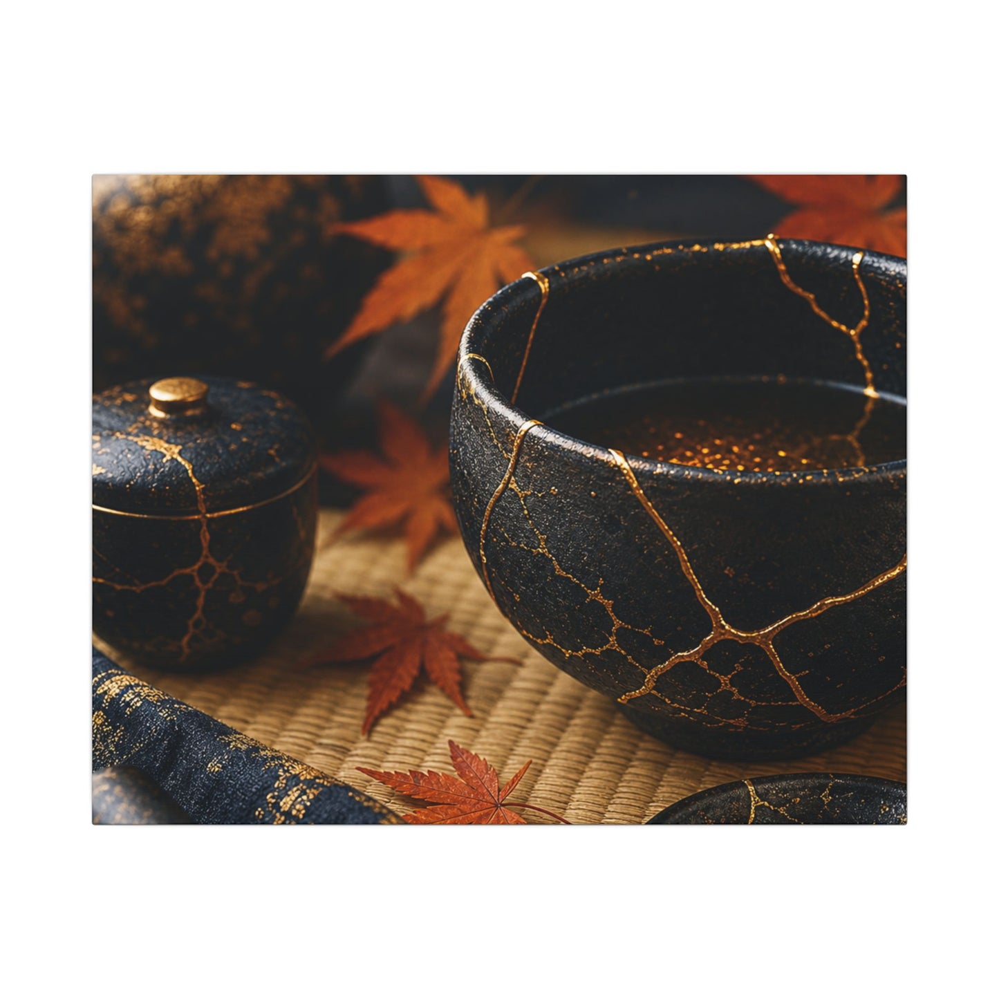 Seijaku Tea Ceremony Canvas Art - Kintsugi Gold Repair
