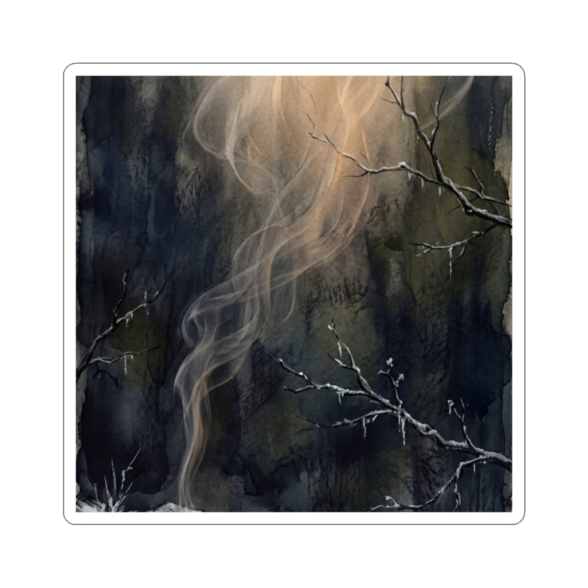 Ma Incense Smoke Sticker - Dark Japandi Charcoal Ink