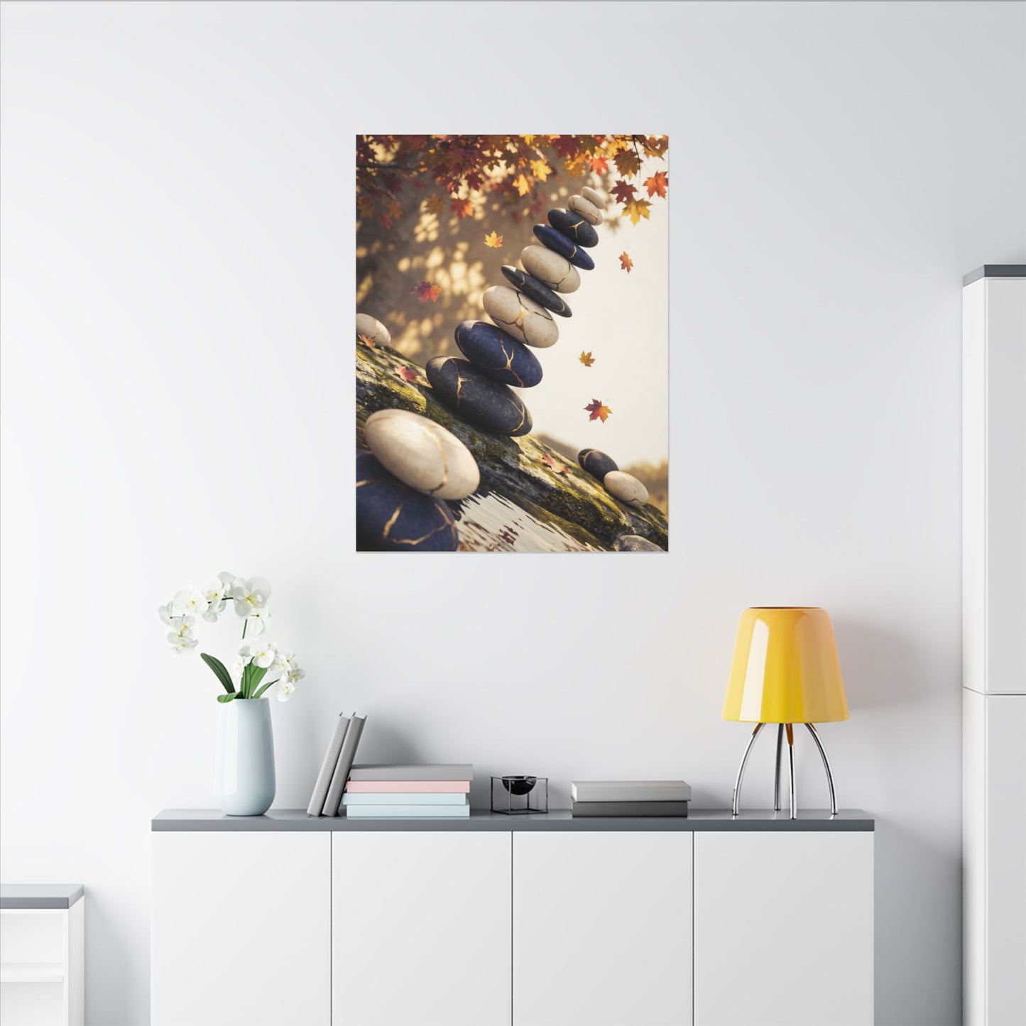 Ma River Stones Canvas Art - Kintsugi Gold Vein