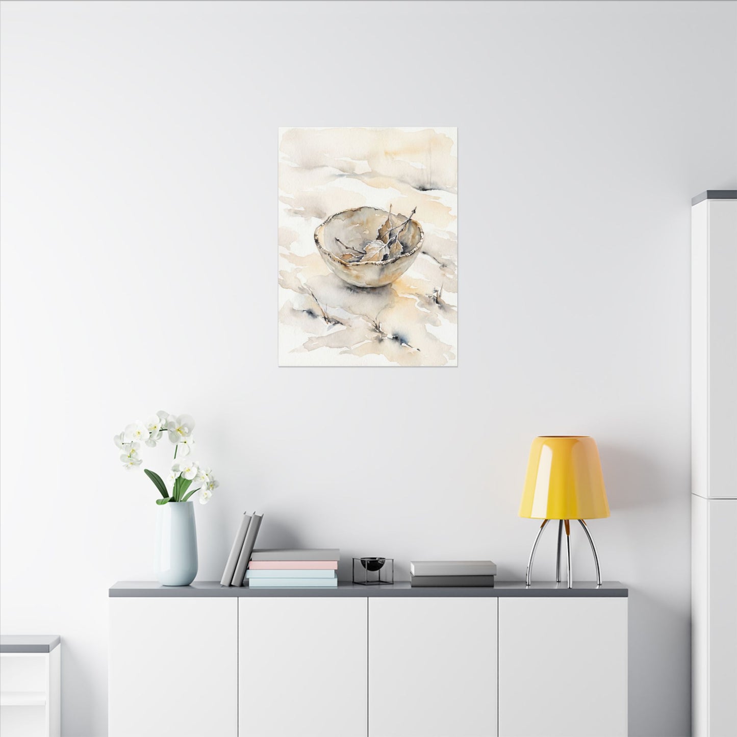 Ceramic Bowl Canvas Art | Winter Japandi Watercolor Art