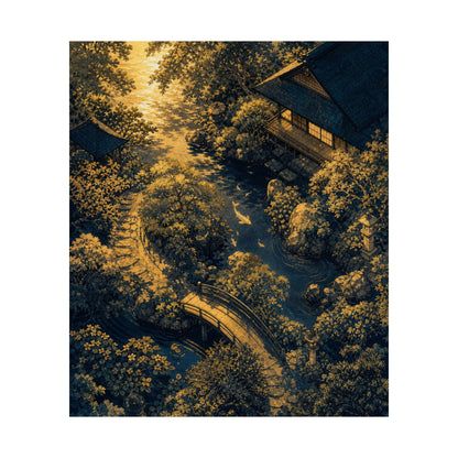 Moonlit Garden Ukiyo E Inspired Wall Art Print | Calm Zen Art