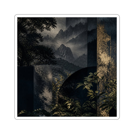 Moody Mountain Mist Sticker - Moody Minimal Dark Japandi