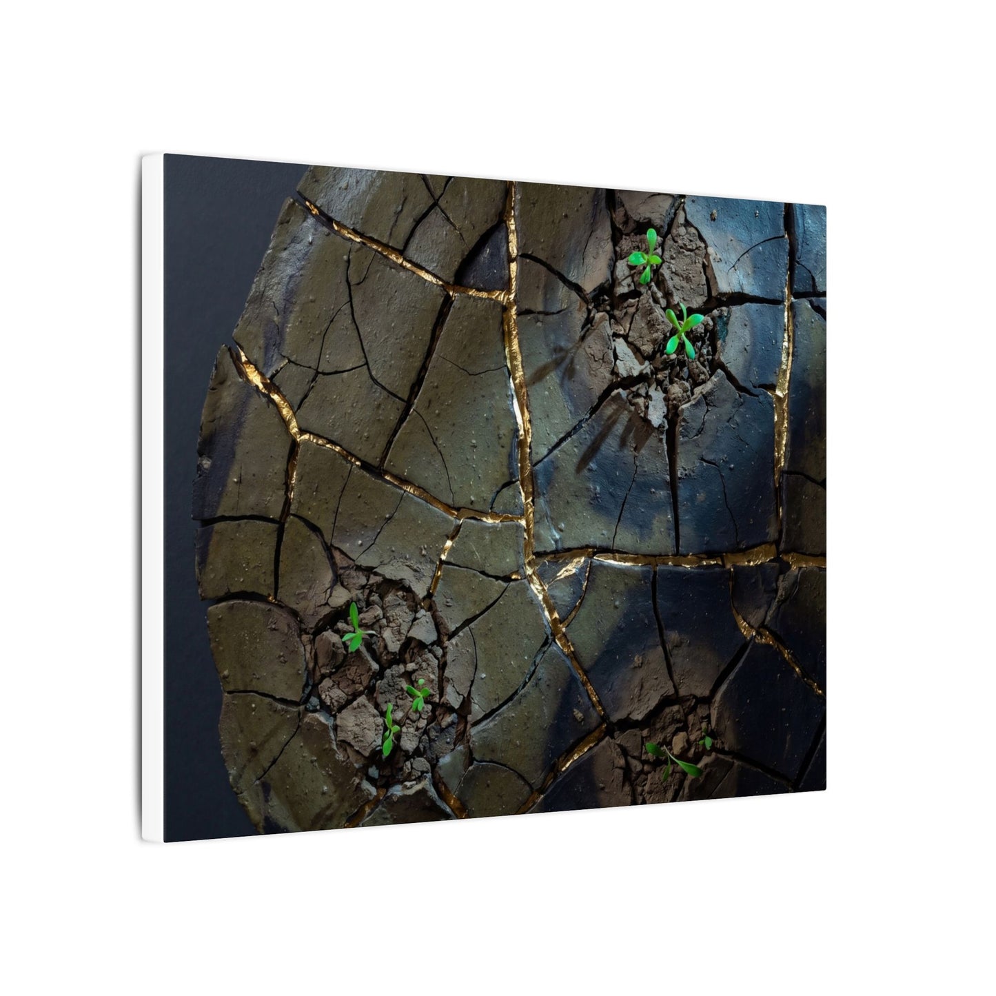 Dark Japandi Cracked Earth in Moonlight | Moody Minimal Canvas Art