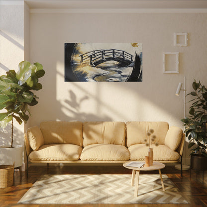 Winter Wooden Bridge Enso Canvas Art | Serene Decor