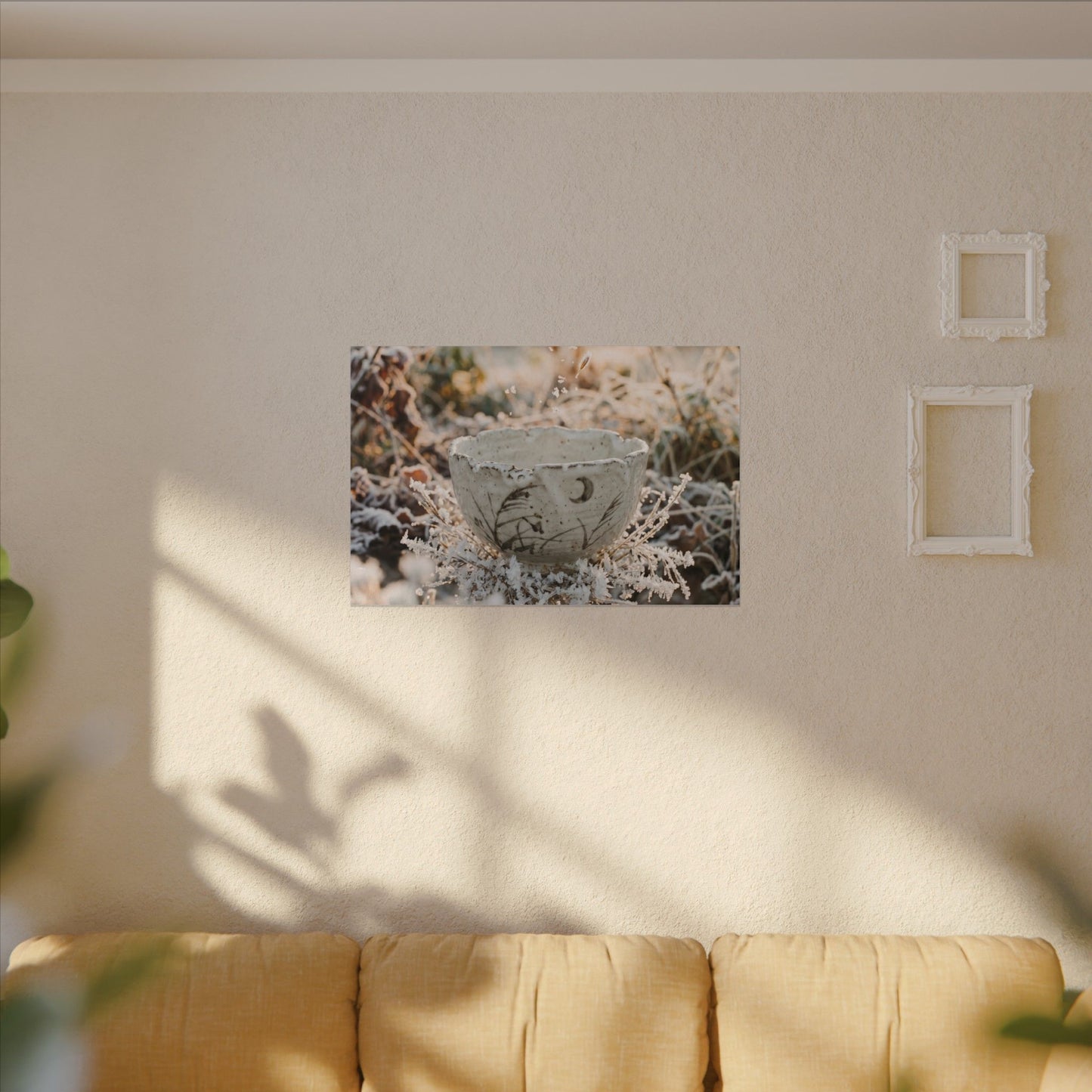 Japandi Ceramic Bowl in Golden Hour | Japanese Pattern Canvas Art