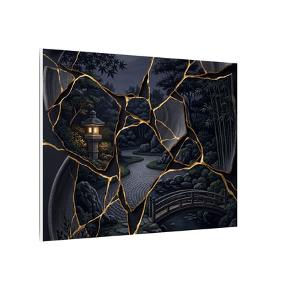 Kintsugi Moonlit Garden in Golden Hour | Gold Repair Canvas Art