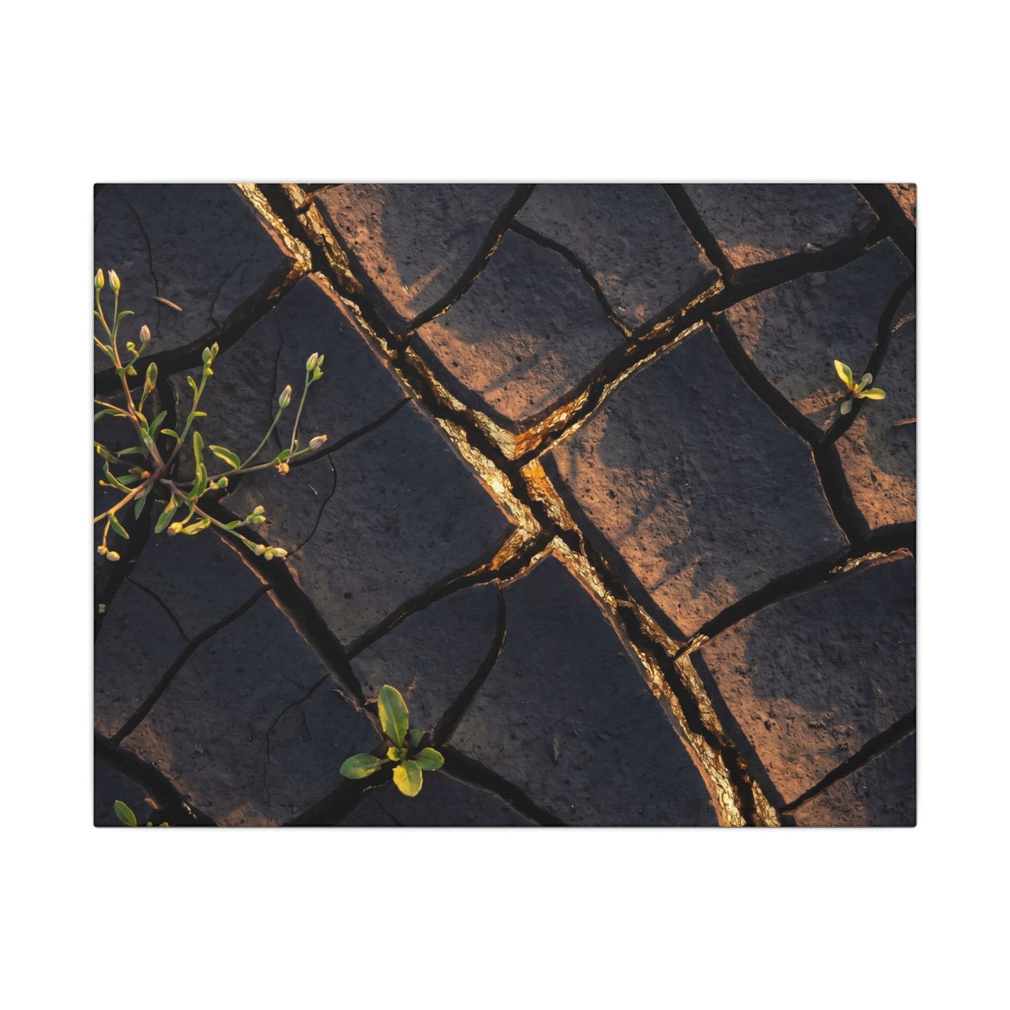 Kintsugi Cracked Earth in Golden Hour | Gold Vein Canvas Art