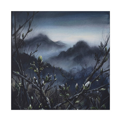 Mountain Mist Spring Canvas Art | Dark Japandi Atmospheric Design