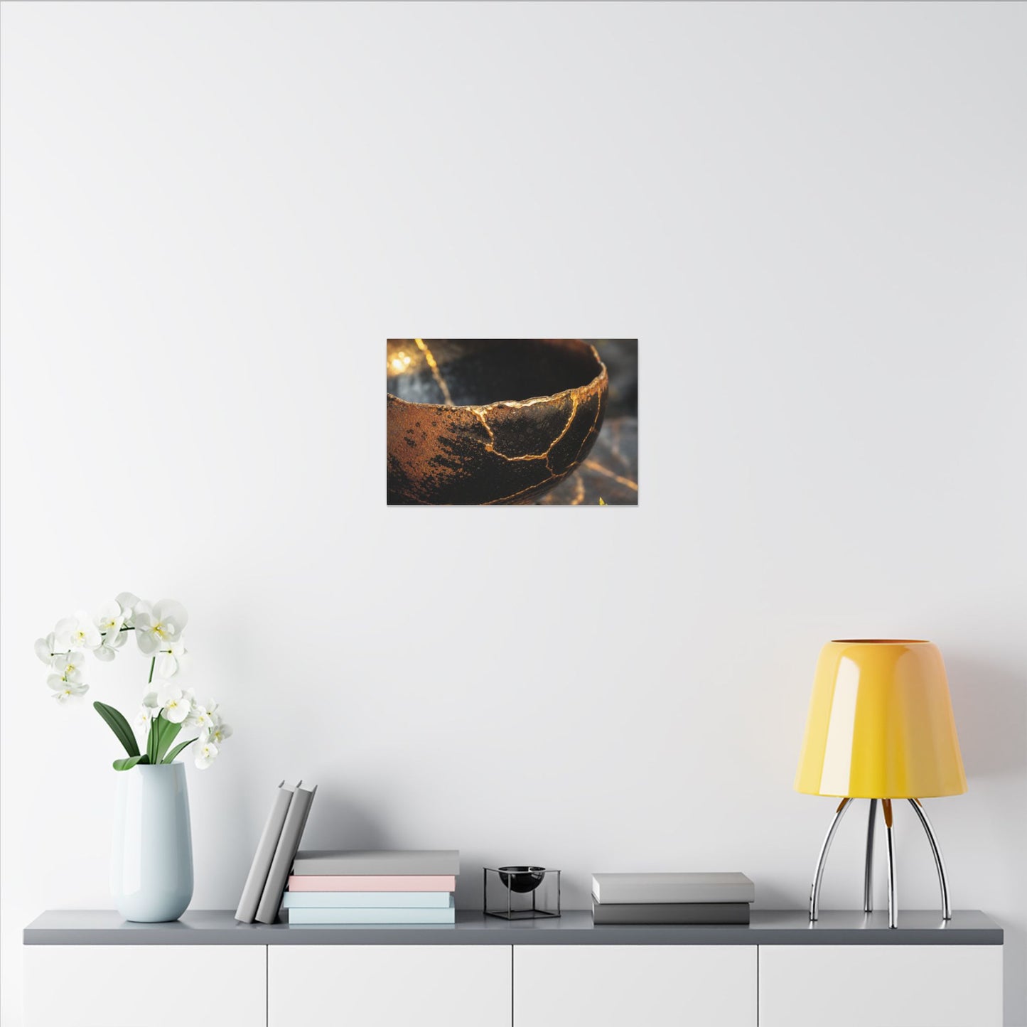 Kintsugi Ceramic Bowl in Golden Hour | Gold Vein Canvas Art