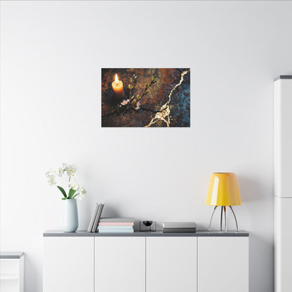 Kintsugi Rust Patina in Candlelight | Gold Repair Canvas Art