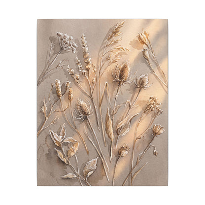Japandi Dried Flowers in Golden Hour | Watercolor Canvas Art
