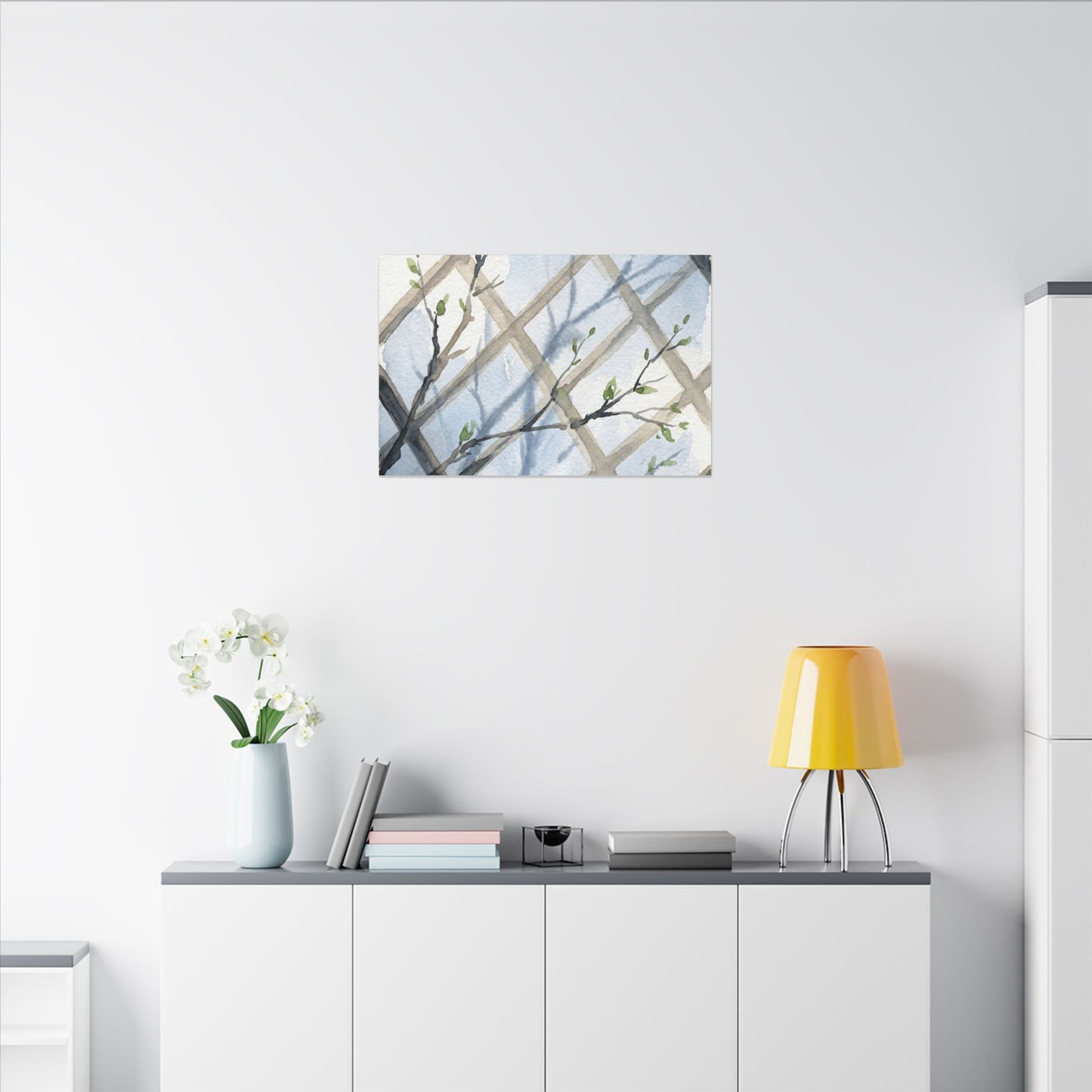 Shoji Screen Canvas Art | Spring Japandi Watercolor Art