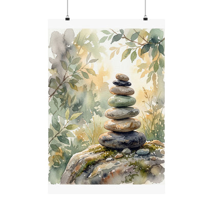 River Stones Wall Art Print | Summer Japandi Watercolor Art Art Print