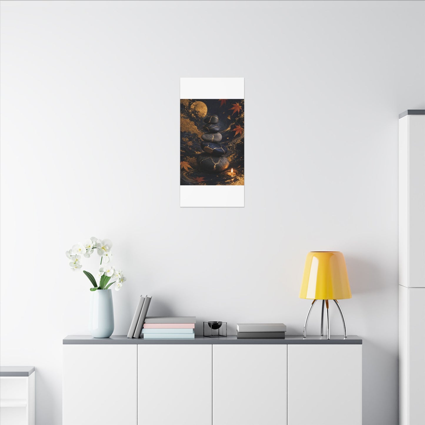 River Stones Autumn Canvas Art | Kintsugi Artful Design