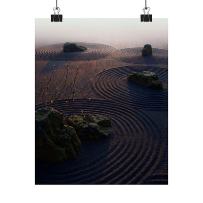 Dawn Rock Garden Wall Art Print - Dark Japandi Mono No Aware Art Print
