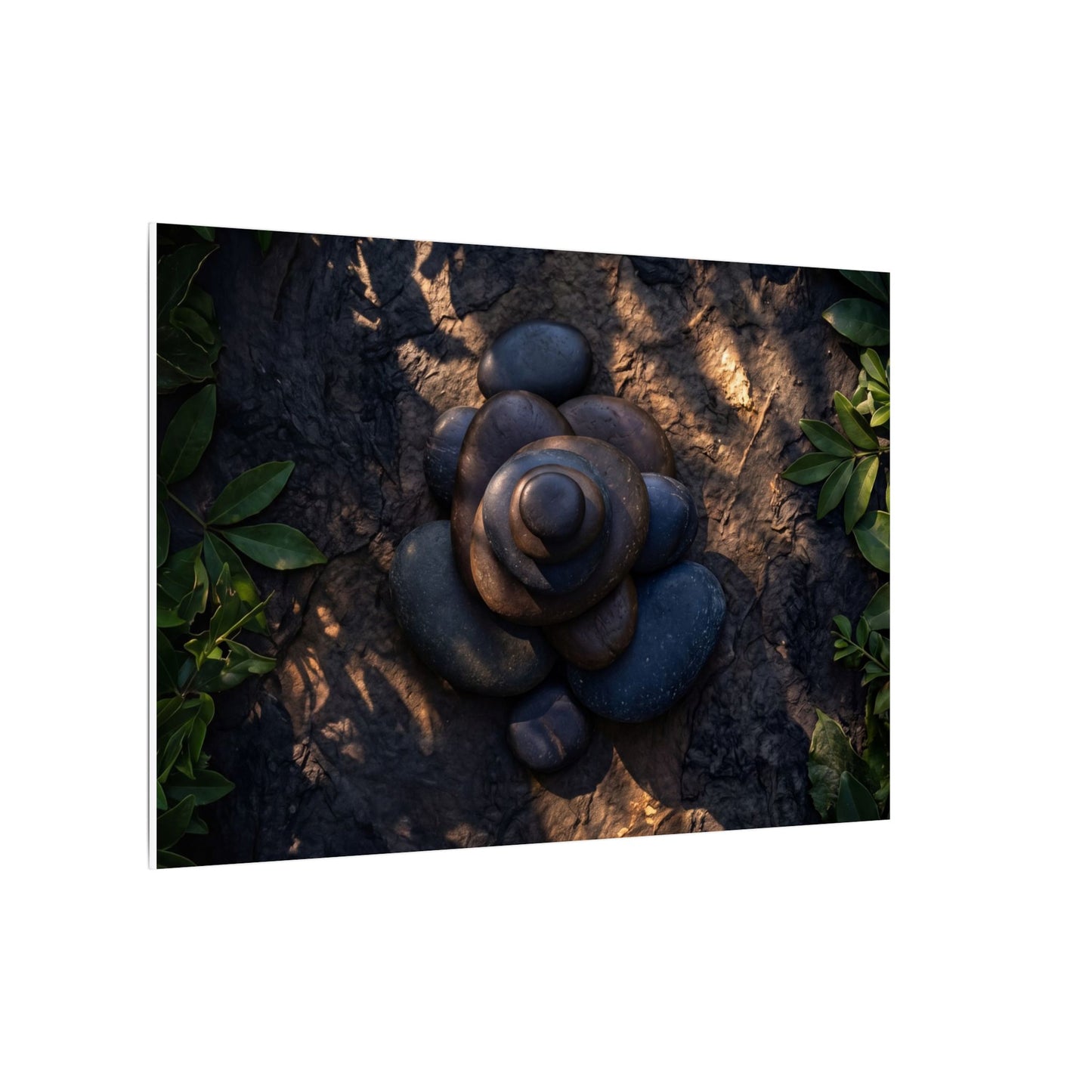 Ma River Stones Canvas Art - Dark Japandi Dark Texture