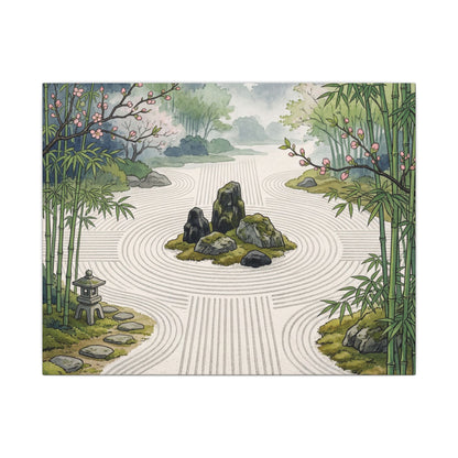 Tranquil Rock Garden Canvas Art - Ukiyo E Inspired Zen Art Print
