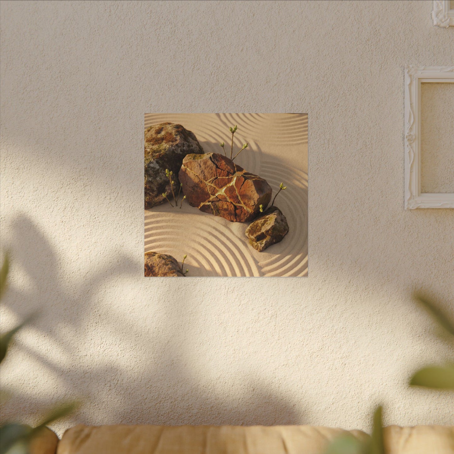 Kanso Rock Garden Canvas Art - Kintsugi Crackle Gold
