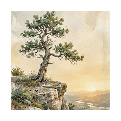 Golden Hour Pine Tree Wall Art Print - Japandi Mono No Aware