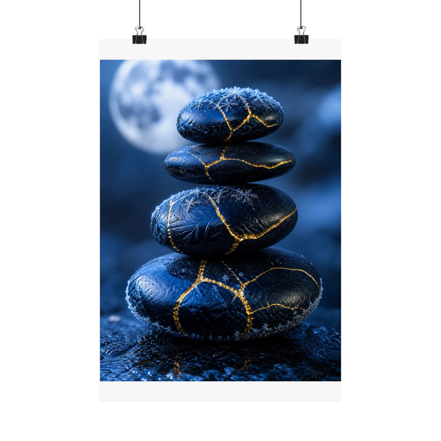 River Stones Gold Repair Wall Art Print | Philosophical Kintsugi Art