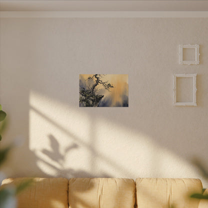 Zen Pine Tree in Golden Hour | Sumi E Canvas Art