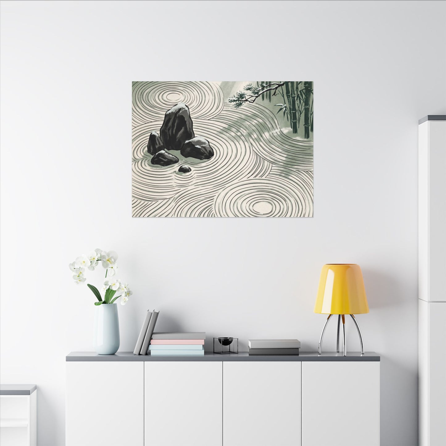 Shibui Rock Garden Canvas Art - Zen Ukiyo E Inspired