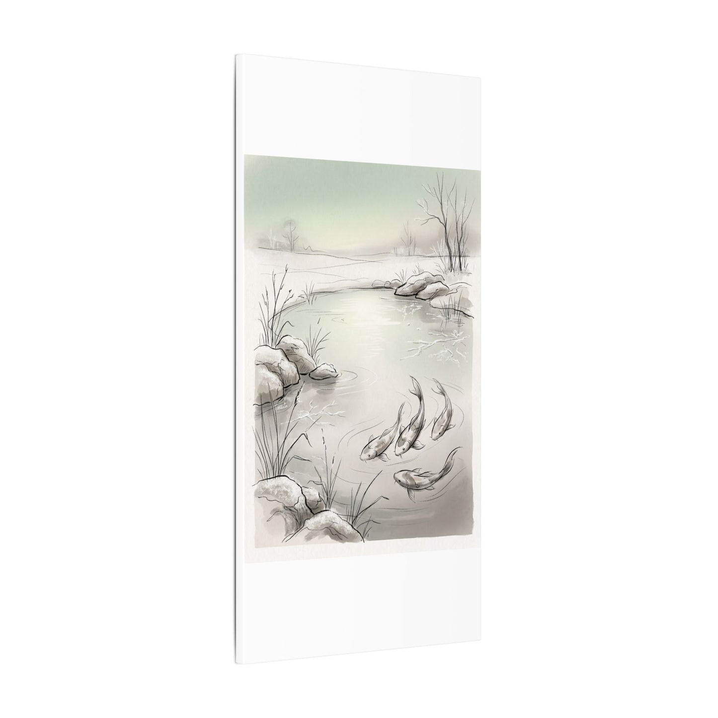 Koi Pond Minimal Line Canvas Art | Cozy Japandi Art