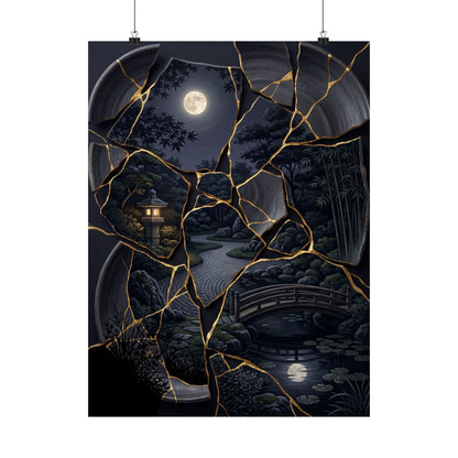 Summer Moonlit Garden Gold Repair Wall Art Print | Philosophical Decor