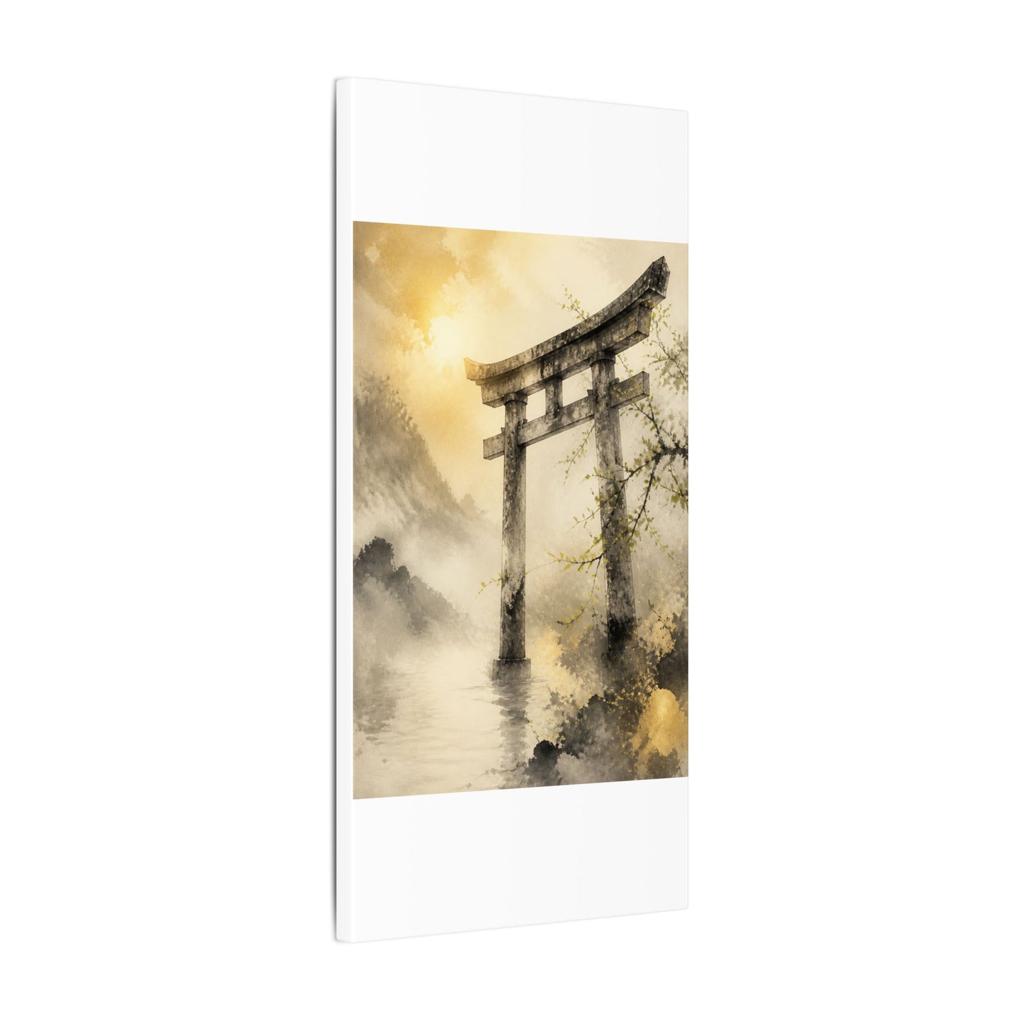 Spring Torii Gate Sumi E Canvas Art | Tranquil Decor