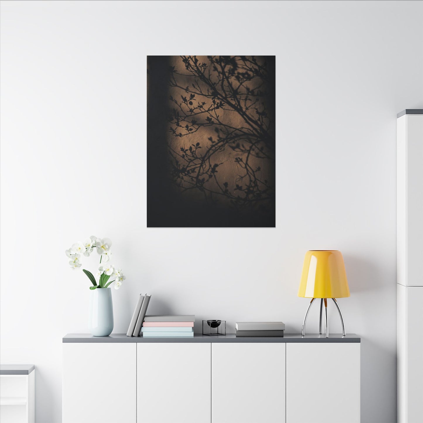 Dark Japandi Shadow Play in Golden Hour | Shadow Zen Canvas Art