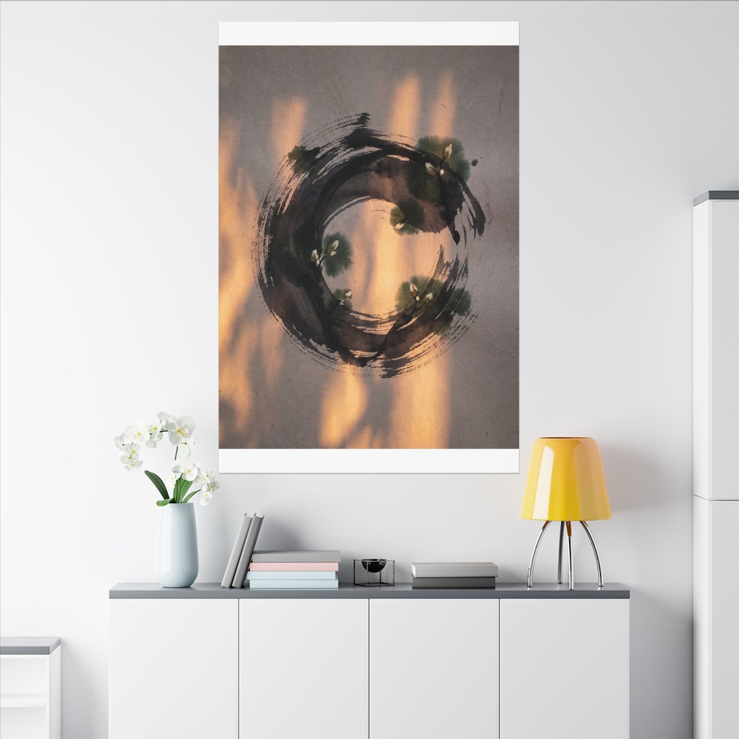 Ink Brushstroke Spring Canvas Art | Dark Japandi Bold Design