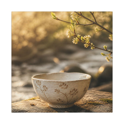Neutral Ceramic Bowl Canvas Art - Japanese Pattern Japandi