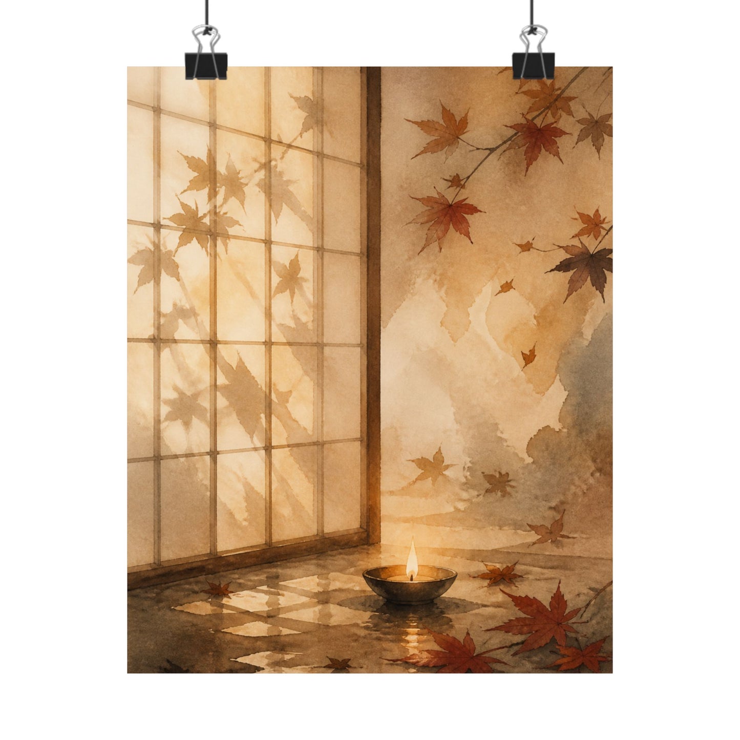 Shoji Screen Autumn Wall Art Print | Japandi Warm Design