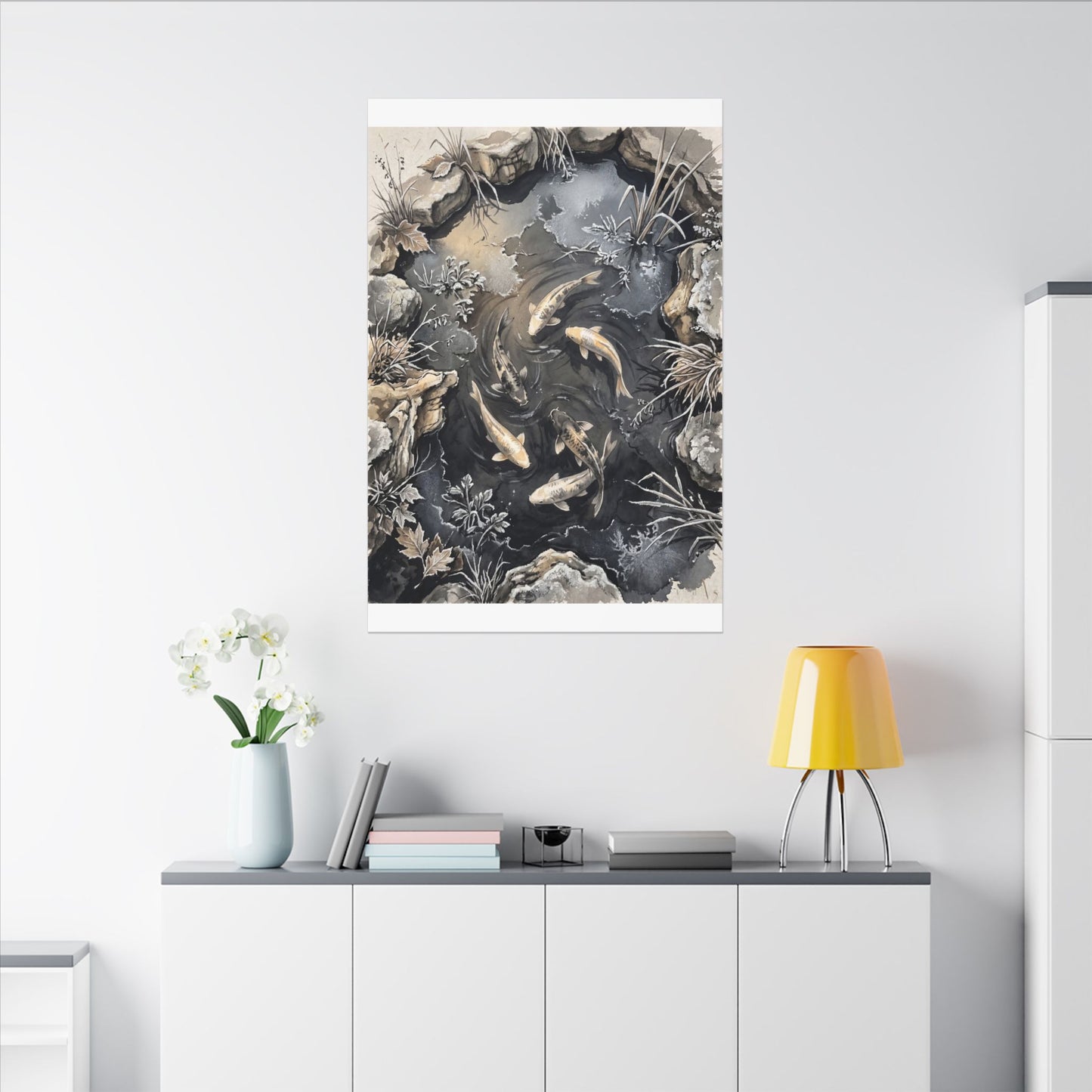Koi Pond Canvas Art | Winter Japandi Japanese Pattern Art