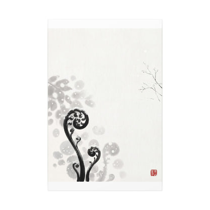 Winter Fern Unfurling Ukiyo E Inspired Canvas Art | Peaceful Decor