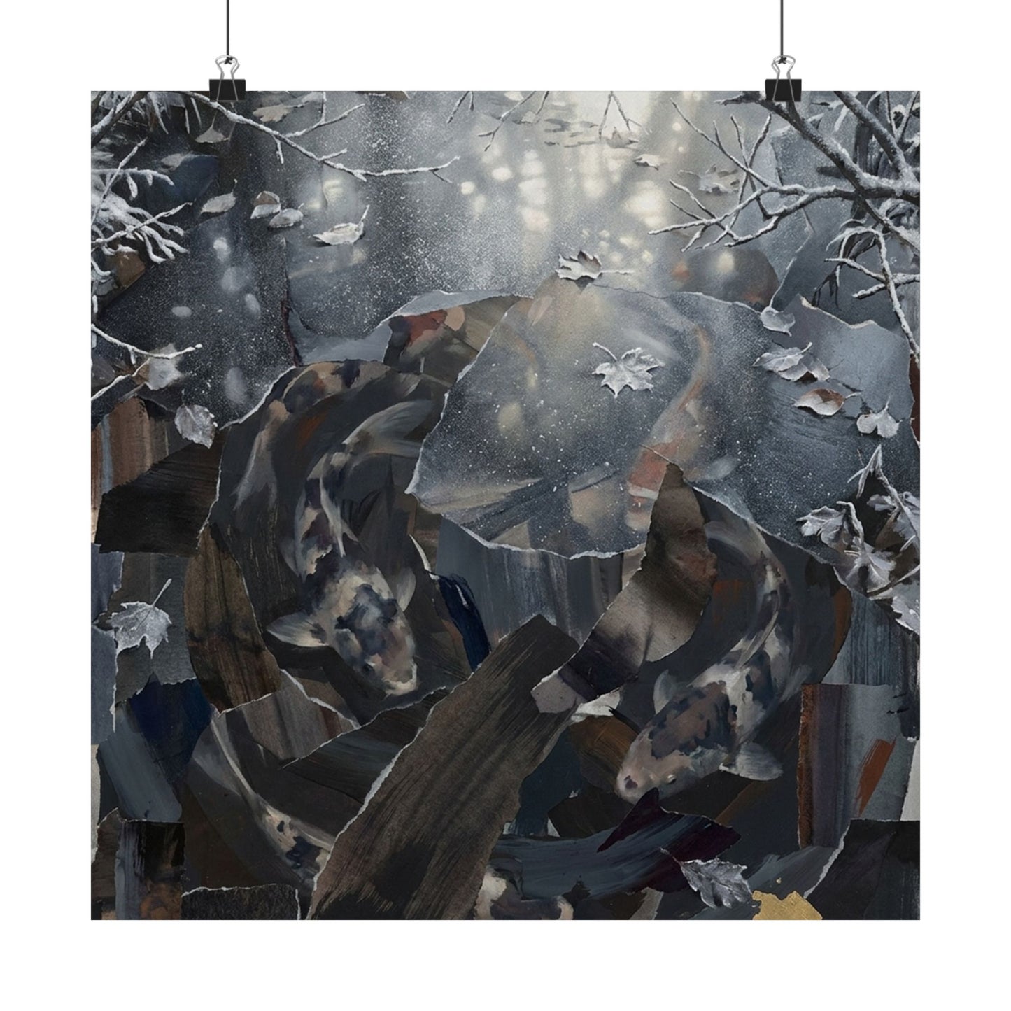 Koi Pond Wall Art Print | Winter Dark Japandi Shadow Zen Art