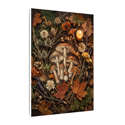 Autumn Dried Flowers Mushroom Illustration Canvas Art | Earthy Decor