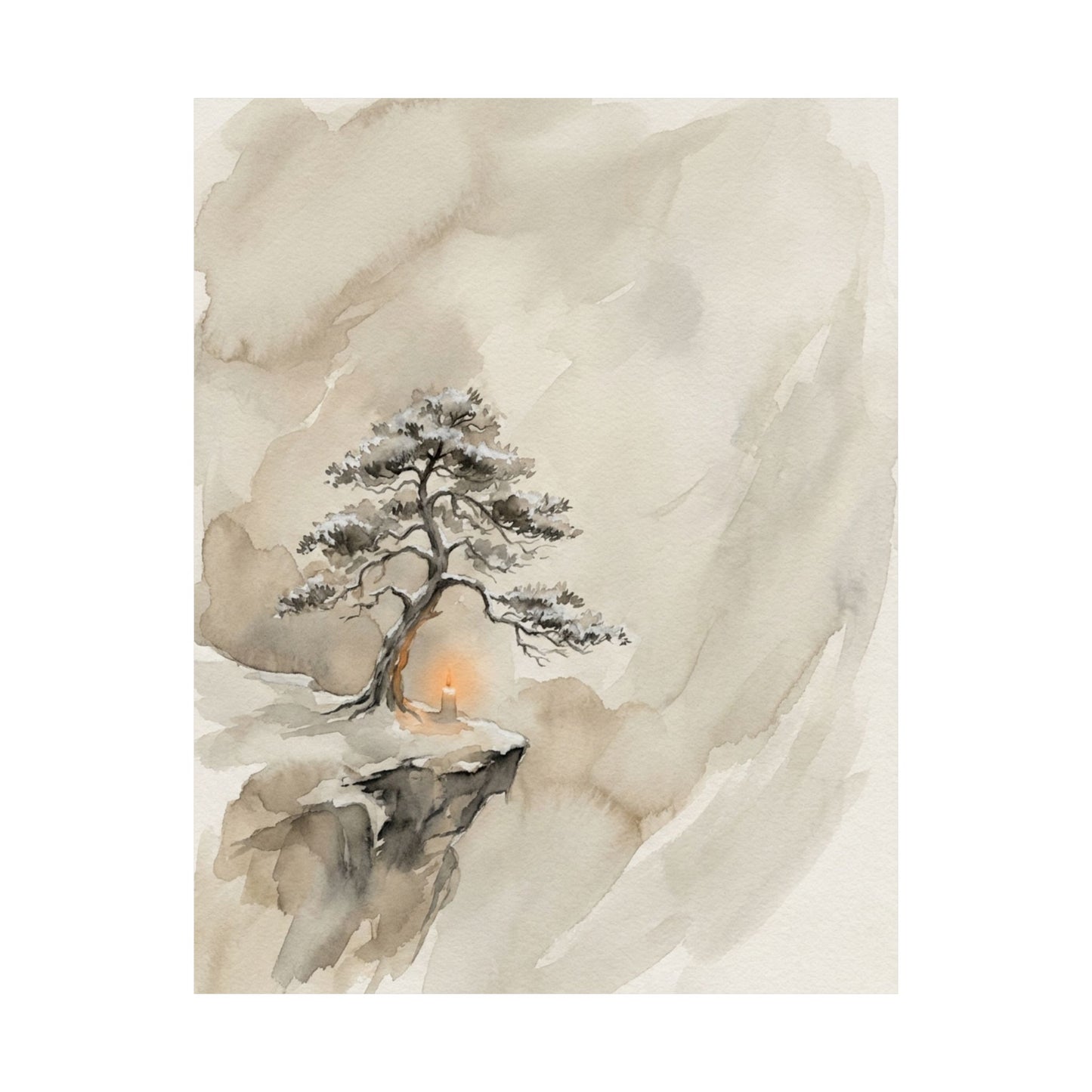 Warm Pine Tree Wall Art Print - Watercolor Japandi