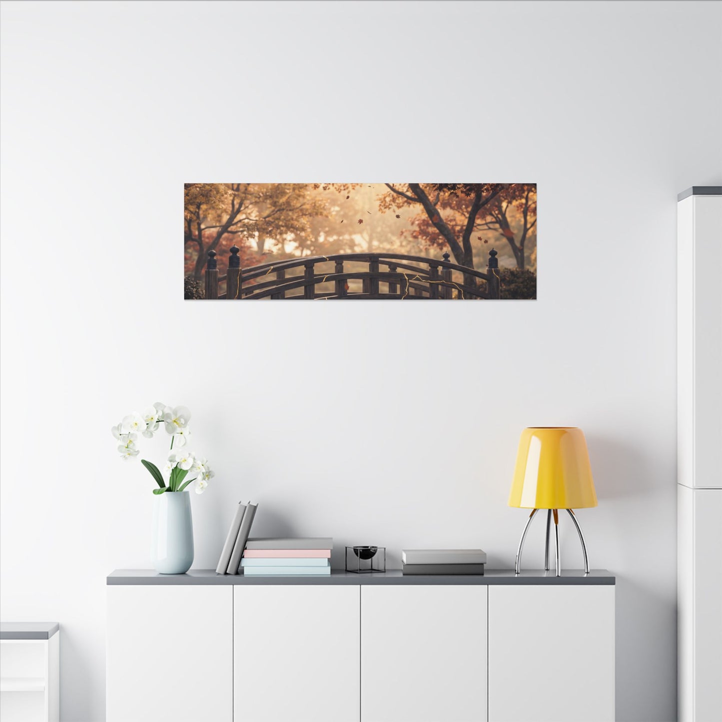 Autumn Wooden Bridge Gold Vein Canvas Art | Resilient Decor