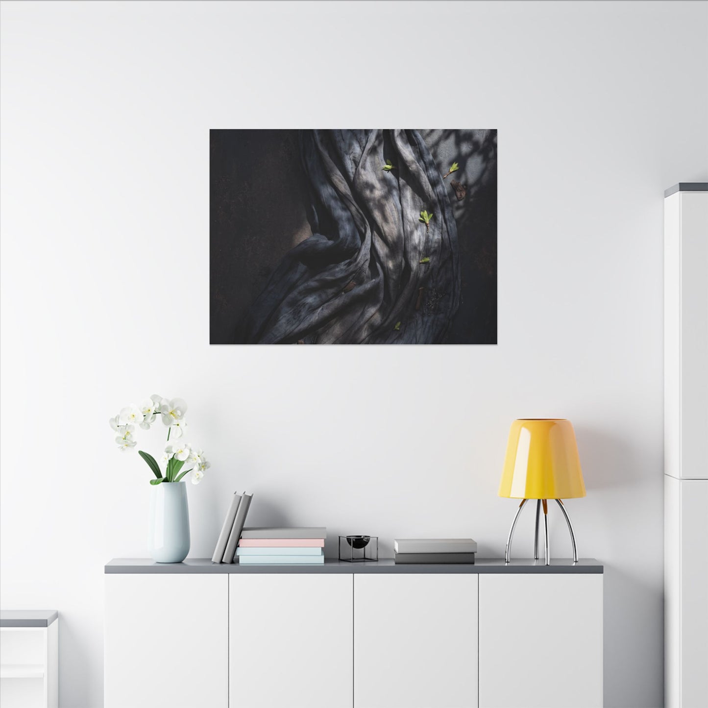 Seijaku Silk Drape Canvas Art - Dark Japandi Dark Texture