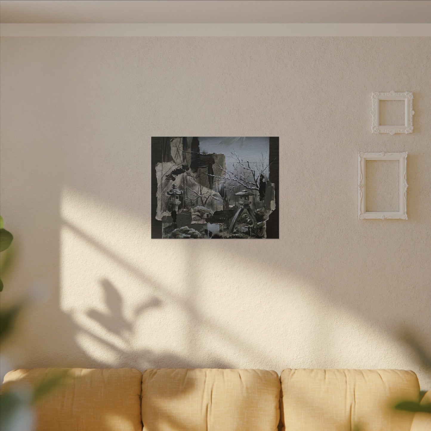 Winter Moonlit Garden Dark Texture Canvas Art | Moody Decor