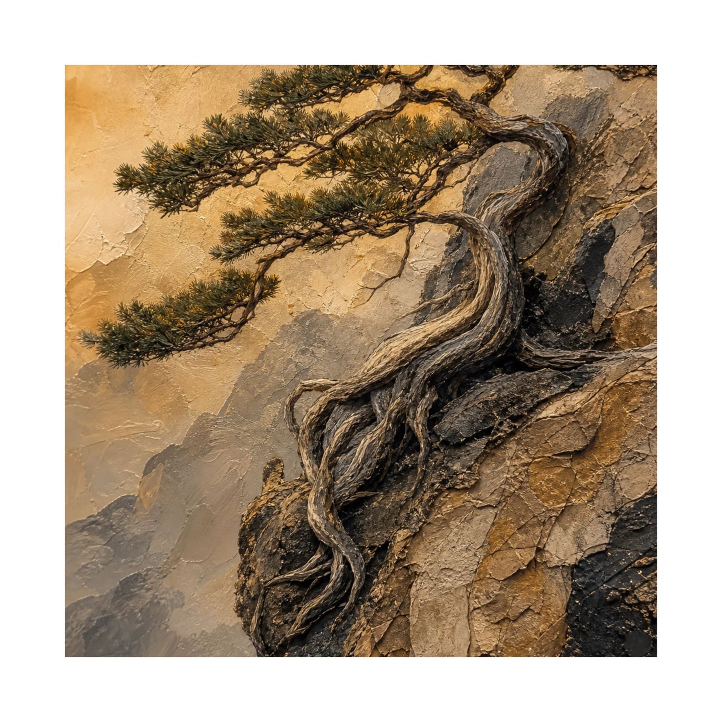 Elegant Pine Tree Wall Art Print - Texture Japandi