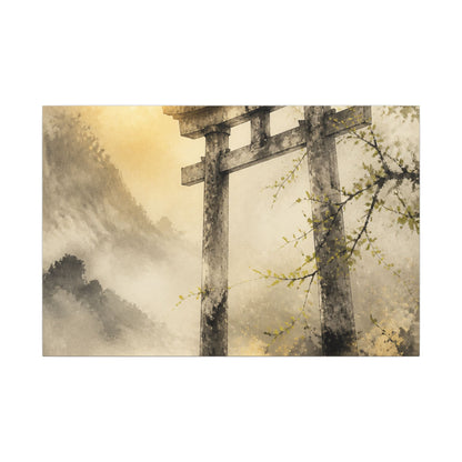 Spring Torii Gate Sumi E Canvas Art | Tranquil Decor