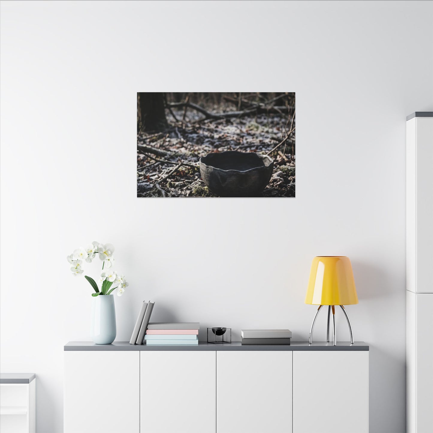 Dappled Ceramic Bowl Canvas Art - Dark Japandi Kanso